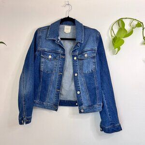 Harper Heritage Trucker Denim Jean Jacket Button Front Med Wash Blue Women's S